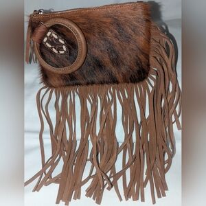 Trinity Ranch Chic Brown Fringed Wristlet Clutch.